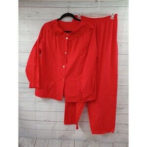 Vtg Carol Brent 2 Pcs Pajama Set Top Pants Red Soft Fabric Sz M